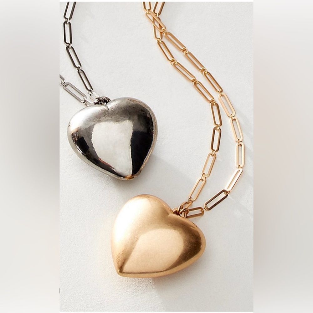 Free People Spector  Silver Puffed Heart Pendant Necklace NWT